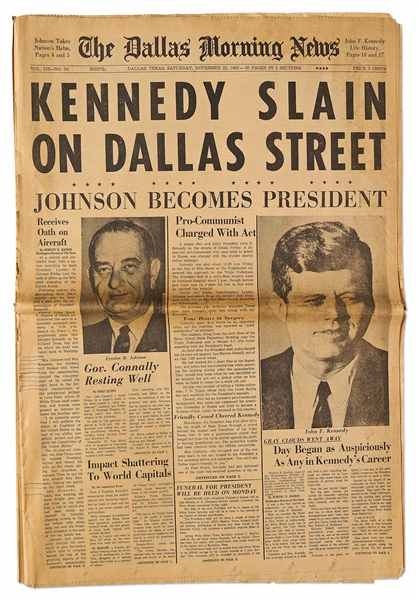 Dallas Newspaper the Day After John F. Kennedys Assassination