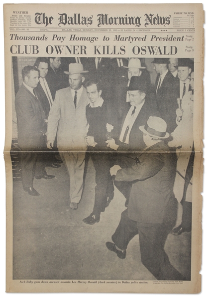 ''The Dallas Morning News'' Announces ''CLUB OWNER KILLS OSWALD'' & Second Paper ''LBJ Takes Over Government Reins''