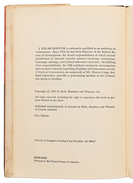 J. Edgar Hoover Signed First Edition of ''A Study of Communism''