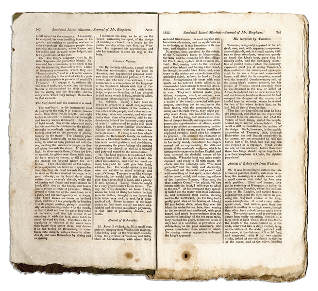 One of the First Articles Describing Surfing -- Scarce 1822 Edition of ''The Missionary Herald'' Magazine -- ''...he rides on the fore front of the surge...''