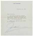 Joan Crawford Typed Letter Signed -- ''...Thank you so much for your thoughtfulness and your friendship. I am deeply grateful. Bless you...''