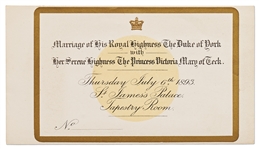 Ticket to The Wedding of George Duke of York to Princess Victoria Mary of Teck
