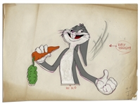 Bugs Bunny Animation Cel -- A Rare Work in Progress, With Pencil Sketch of Bugs Underneath the Cel -- Owned by Ray Bradbury