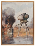 Ray Bradbury Personally Owned Oil Painting by Raymond Bayless -- The Famous Martian Tripod vs. HMS Thunder Child Battle Scene From H.G. Wells' ''War of the Worlds''