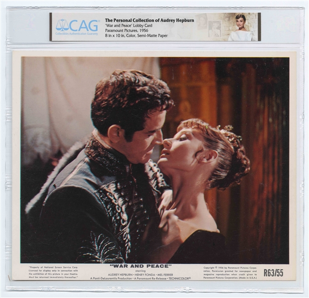 Audrey Hepburn Personally Owned 10'' x 8'' Lobby Card From ''War and Peace'' -- From the Personal Collection of Audrey Hepburn -- Encapsulated by CAG