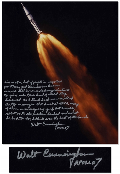 Walt Cunningham Signed 16 x 20 Photo With Personal Message Honoring Wernher von Braun