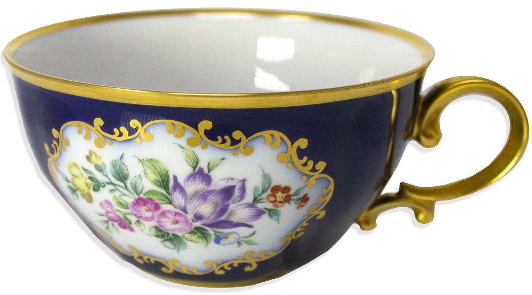 Margaret Thatcher Personally Owned China -- Tea Cup & Saucer in a Navy Blue Floral Pattern