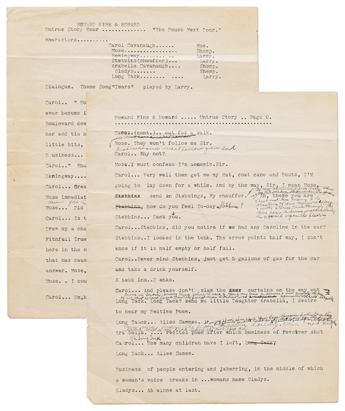 Moe Howards Script From the Early 1930s for the Howard, Fine & Howard Theatrical Show -- With Annotations in Moes Hand