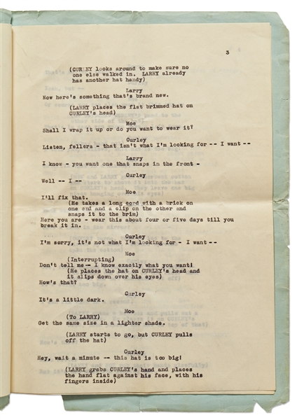 Moe Howard's Personally Owned ''HATS'' Script, Circa 1933 -- Similar to the ''New Hat'' Scene with Ted Healy