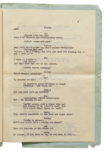 Moe Howard's Personally Owned ''HATS'' Script, Circa 1933 -- Similar to the ''New Hat'' Scene with Ted Healy