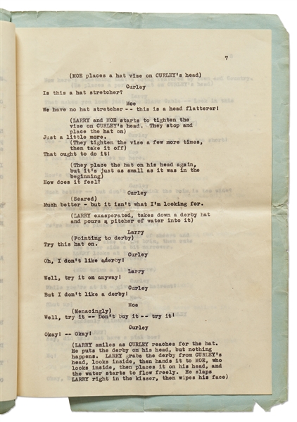 Moe Howard's Personally Owned ''HATS'' Script, Circa 1933 -- Similar to the ''New Hat'' Scene with Ted Healy