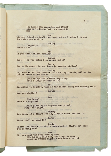 Moe Howard's Personally Owned ''HATS'' Script, Circa 1933 -- Similar to the ''New Hat'' Scene with Ted Healy