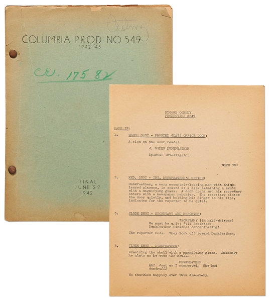 Moe Howard's Personally Owned Script for The Three Stooges 1943 Film ''Spook Louder''