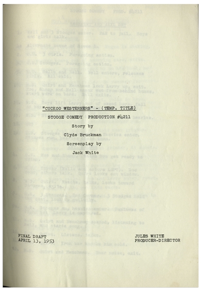 Moe Howard's Personally Owned Script for The Three Stooges 1954 Film ''Pals and Gals''