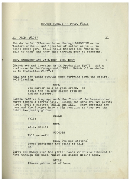 Moe Howard's Personally Owned Script for The Three Stooges 1954 Film ''Pals and Gals''