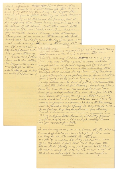 Moe Howards Handwritten Pages From the Draft of His Autobiography -- Moe Tells a Story About Filming Horses Collars -- ...You never could tell what would happen in one of our comedies...