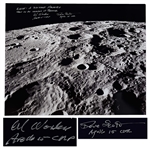 Al Worden & Dave Scott Signed 20 x 16 Photo of the Moons Surface -- Worden Additionally Writes His Famous Quote About Seeing Earth From the Moon