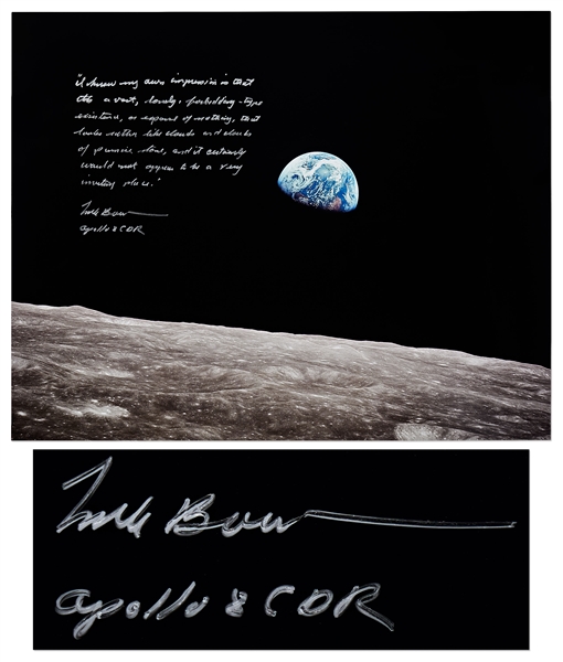 Frank Borman Signed 20 x 16 Photo, With His Thoughts About the Moon: …its a vast, lonely, forbidding-type existence…