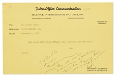 Gone With the Wind Memo From David O. Selznick to Director George Cukor, Likely Regarding Casting for the Role of Scarlett -- What gives with Cobina Wright, Jr.? Should I see her test?
