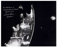 Dramatic 20 x 16 Photo Signed by Fred Haise, Showing the Apollo 13 Damaged Service Module & Our Lost Moon in the Far Distance