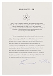 ''Father of the Hydrogen Bomb'', Edward Teller Signed Statement -- ''…The scientist is not responsible for the laws of nature…''