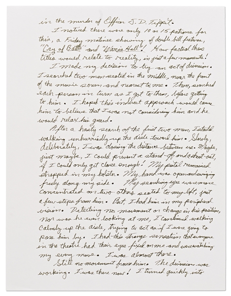 Lee Harvey Oswald Arrest Document Signed by Officer Nick McDonald, With Fascinating First-Hand Account of Oswald's Apprehension -- ''...I stared into his icy cold, steel blue eyes...''