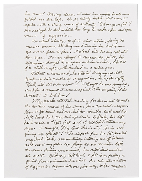 Lee Harvey Oswald Arrest Document Signed by Officer Nick McDonald, With Fascinating First-Hand Account of Oswald's Apprehension -- ''...I stared into his icy cold, steel blue eyes...''