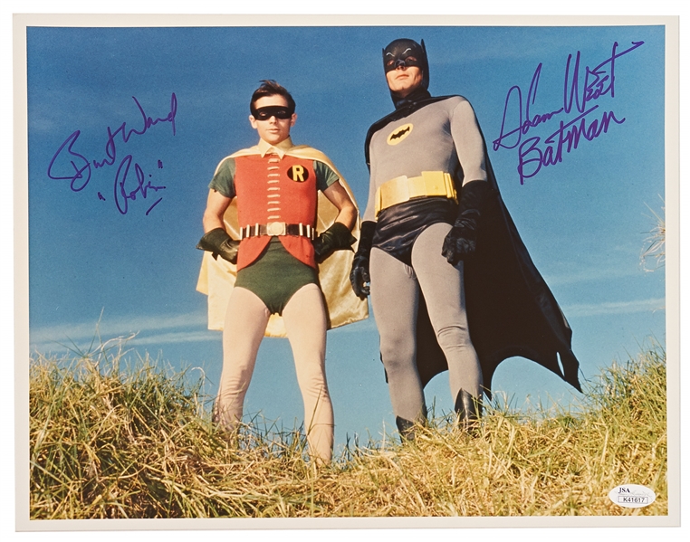 Adam West and Burt Ward Signed 14'' x 11'' Photo From ''Batman'' -- Uninscribed, With Both Men Adding Their Characters' Names -- With JSA COA