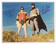 Adam West and Burt Ward Signed 14 x 11 Photo From Batman -- Uninscribed, With Both Men Adding Their Characters Names -- With JSA COA