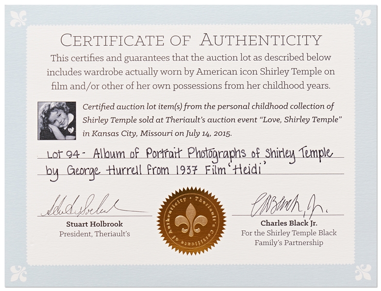 Shirley Temple Personally Owned Photo From ''Heidi'' -- Large Portrait Signed by Photographer George Hurrell on Mat