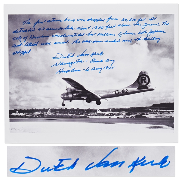 Dutch Van Kirk Autograph Statement Signed on a Photo of the Enola Gay -- the killing stopped