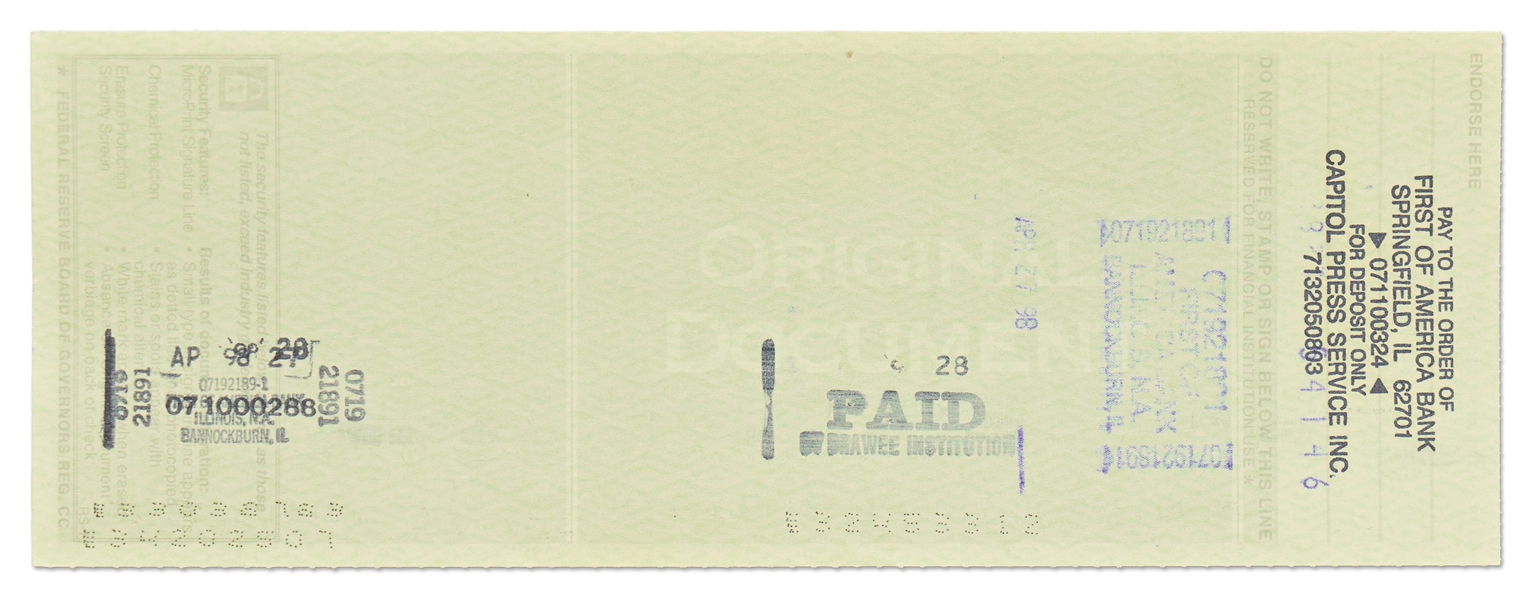 Barack Obama Check Signed from the ''Friends of Barack Obama'' Bank Account