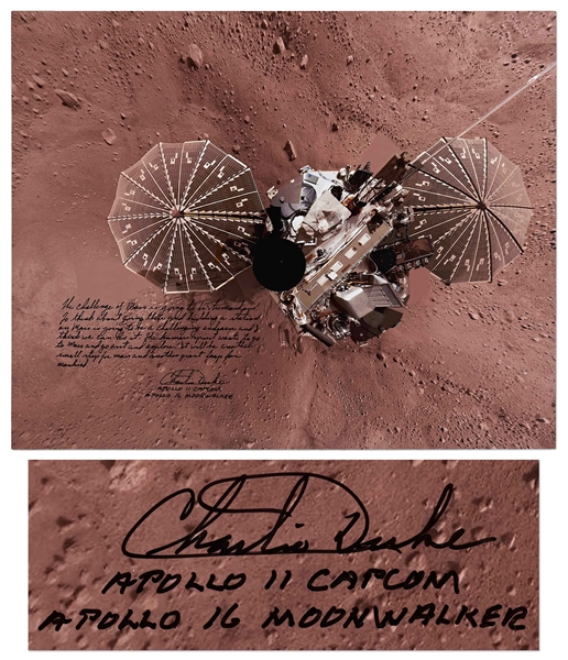 Apollo 16 Moonwalker Charlie Duke Signed 20 x 16 Photo of the Phoenix Lander on Mars -- The human spirit wants to go to Mars…