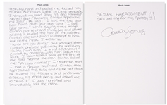Paula Jones Handwritten, Signed Statement re Bill Clinton: ''Clinton then approached the sofa and as he sat down he lowered his trousers...''