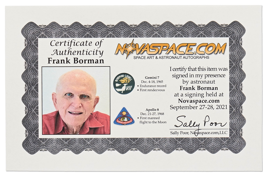 Dramatic 20'' x 16'' Photo Signed by Astronaut Frank Borman -- Reflecting on the Remarkable Progress of Aeronautics in the 20th Century