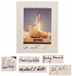 Space Shuttle Discovery STS-41D Crew-Signed Including Judy Resnick Launch Photo -- Measures 16 x 20