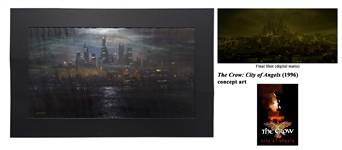 ''The Crow: City of Angels'' Concept Artwork by Syd Dutton for the Opening Scene of a Crow Flying Into Los Angeles at Night