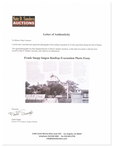 Frank Snepp Handwritten Memory of the Evacuation at 22 Gia Long St. During the Fall of Saigon -- ''...It was the most famous image of Saigon's infamous last day...''