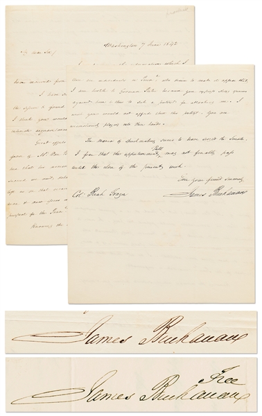 James Buchanan Autograph Letter Signed with Political Content Regarding Presidential Candidates After William Henry Harrisons Death -- Also Includes Buchanans Free Franked Signature