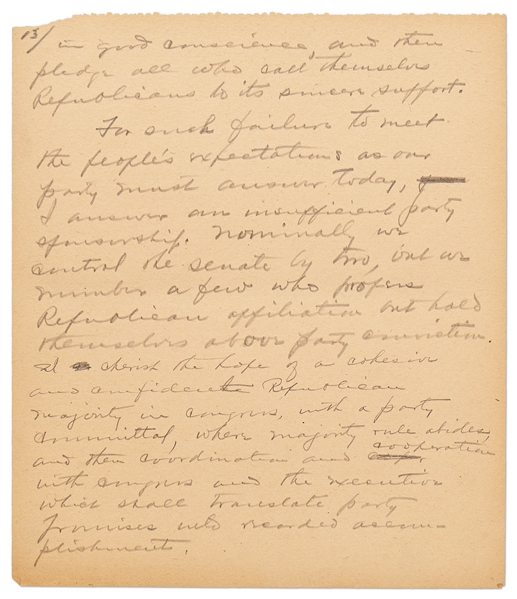 Warren G. Harding Signed & Handwritten 33pp. Speech -- ''We ought to declare an end to bureaucracy, crowned with autocracy…to a government by law and the free activities of a law-abiding people''