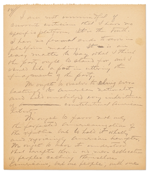 Warren G. Harding Signed & Handwritten 33pp. Speech -- ''We ought to declare an end to bureaucracy, crowned with autocracy…to a government by law and the free activities of a law-abiding people''