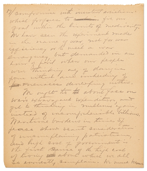 Warren G. Harding Signed & Handwritten 33pp. Speech -- ''We ought to declare an end to bureaucracy, crowned with autocracy…to a government by law and the free activities of a law-abiding people''
