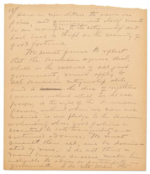 Warren G. Harding Signed & Handwritten 33pp. Speech -- ''We ought to declare an end to bureaucracy, crowned with autocracy…to a government by law and the free activities of a law-abiding people''