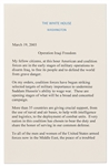 George W. Bush Signed Speech Delivered on 19 March 2003, Announcing the Commencement of Operation Iraqi Freedom -- With Beckett COA
