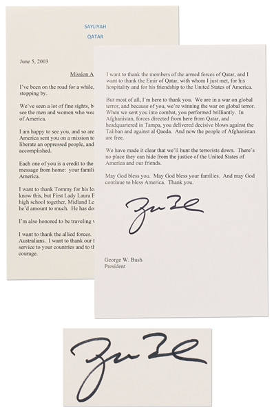 George W. Bush Signed ''Mission Accomplished'' Speech Delivered on 5 June 2003 to U.S. Soldiers Fighting in the Second Iraq War -- With Beckett COA
