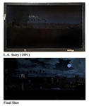 ''L.A. Story'' Screen-Used Matte Painting by Syd Dutton Showing Los Angeles at Night, With Backlighting on Reverse -- Large Painting Measures 70'' x 42''