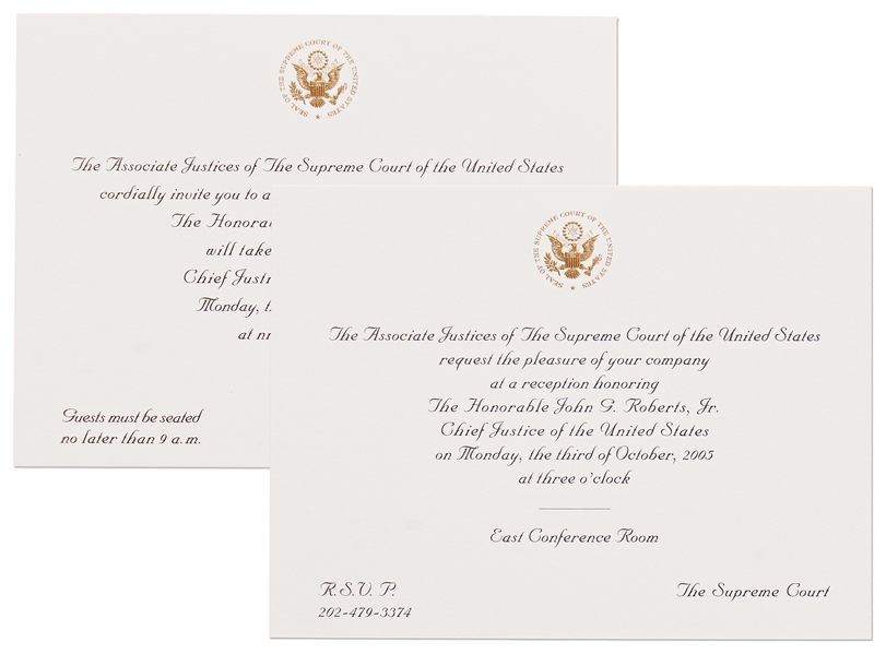 Invitations to the Investiture Ceremony and Reception of Supreme Court Chief Justice John Roberts