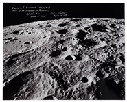 Al Worden & Dave Scott Signed 20 x 16 Photo of the Moon's Surface -- Worden Additionally Writes His Famous Quote About Seeing Earth From the Moon