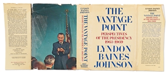 Lyndon B. Johnson Signed First Edition of ''The Vantage Point'' with an Amusing Inscription to a Man ''Who keeps my ladies looking beautiful'' -- With PSA/DNA COA