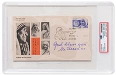 Mother Teresa Signed First Day Cover -- With PSA/DNA Encapsulation